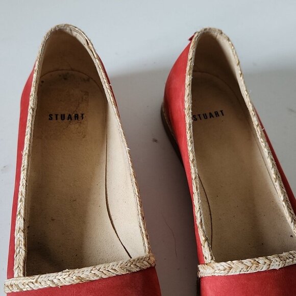 STUART WEITZMAN |Suede Espadrille Flats Wicker Trim Gold Toe Loafers Red Sz 8.5N - Picture 4 of 7
